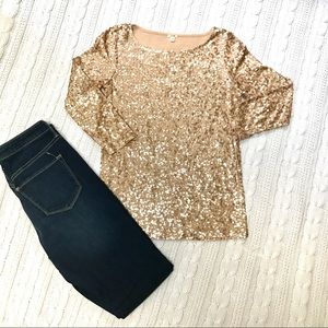J Crew champagne sequin top XS